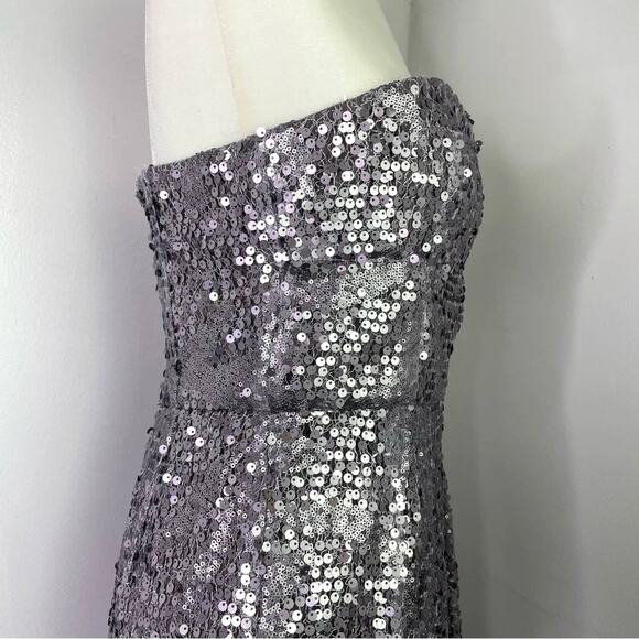BCBG Sequin Silver Dress Strapless 8 Sparkle - Picture 6 of 8